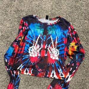Vibrant Tie-Dye Skeleton Hand Shirt